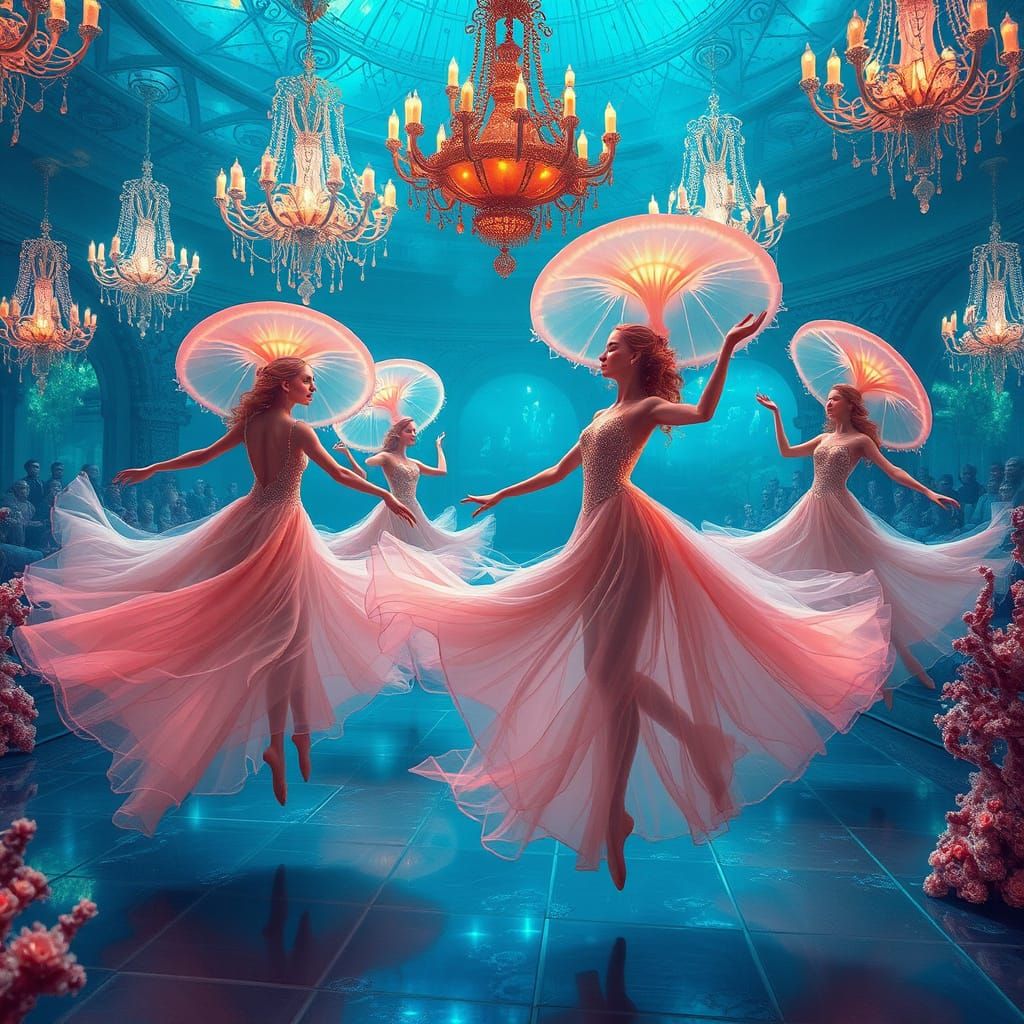 Underwater Ballroom with Jellyfish Gowns in Rococo Style