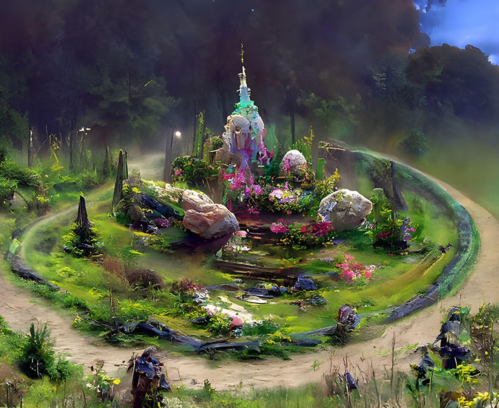 Ethereal Floating Island Shrine in a Dreamy Style