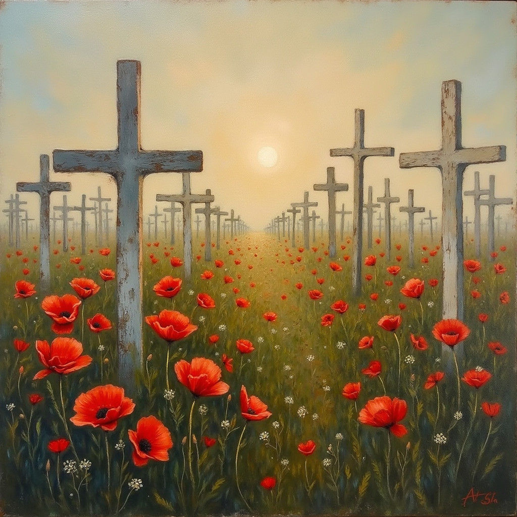 Poppies and Crosses in Impressionist Style