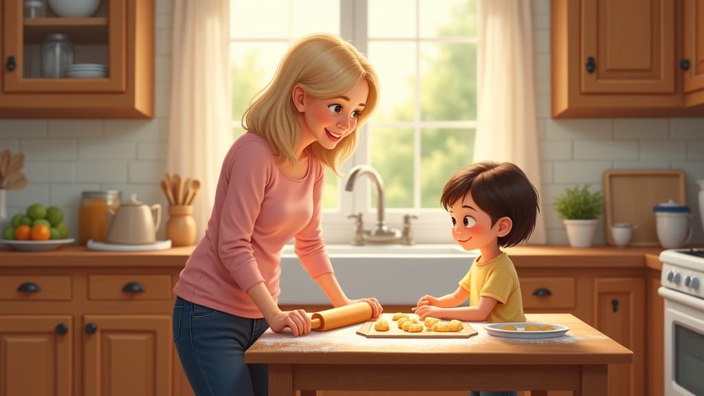 Grandmother and Grandchildren Baking in Storybook Style