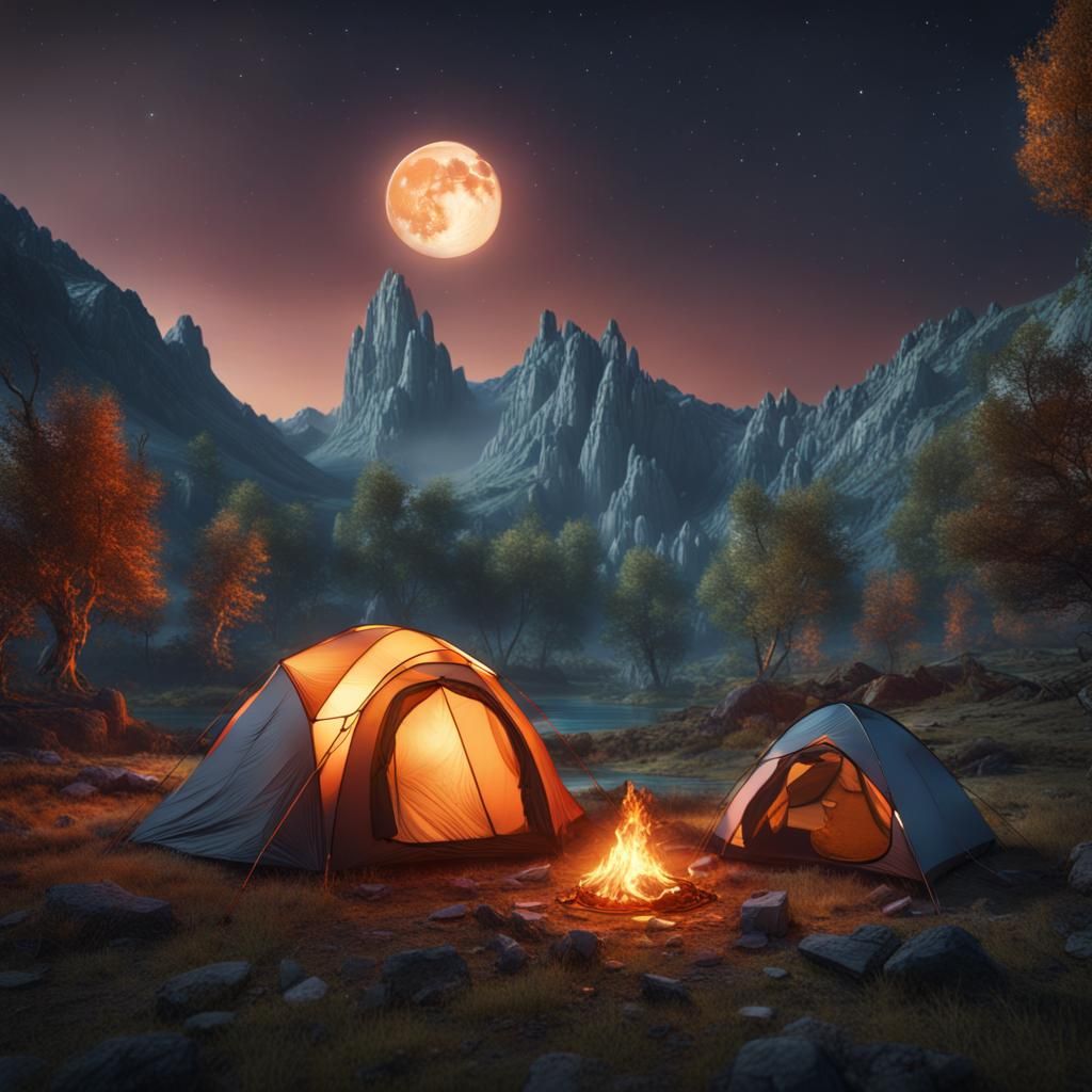 Camping Under a Double Moon: Fantasy Concept Art