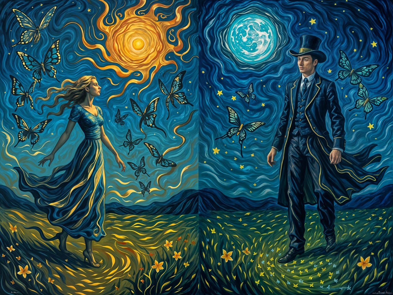 Dreamlike Starry Landscape with Man and Woman