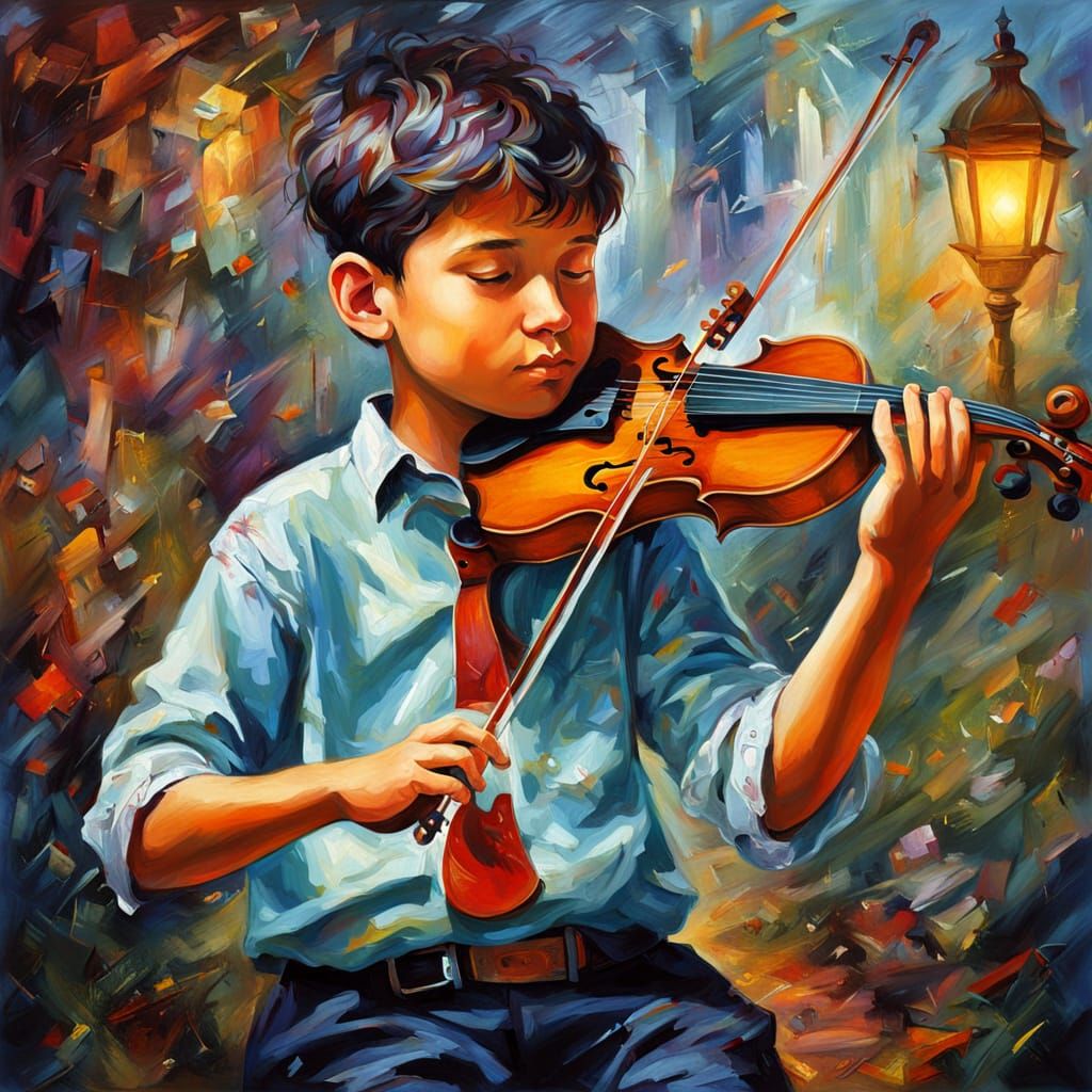 Fantasy Violinist in Whimsical Oil Painting