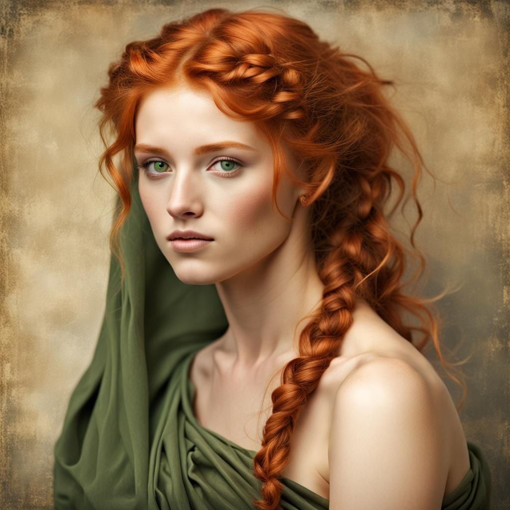 Ancient Greek Beauty with Red Hair and Green Eyes