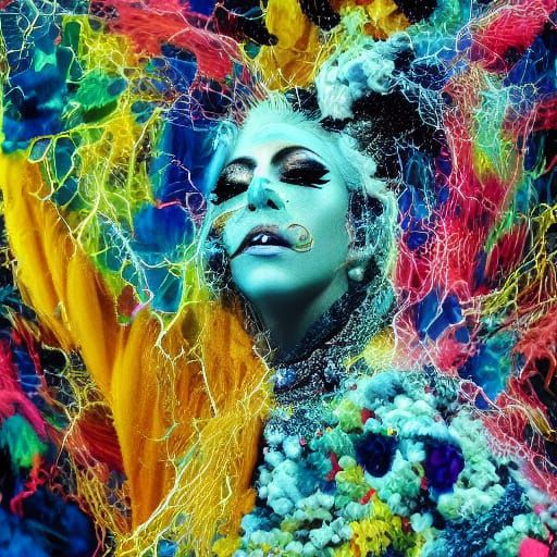 Surreal Pop Art Portrait of Lady Gaga in Flamboyant Style