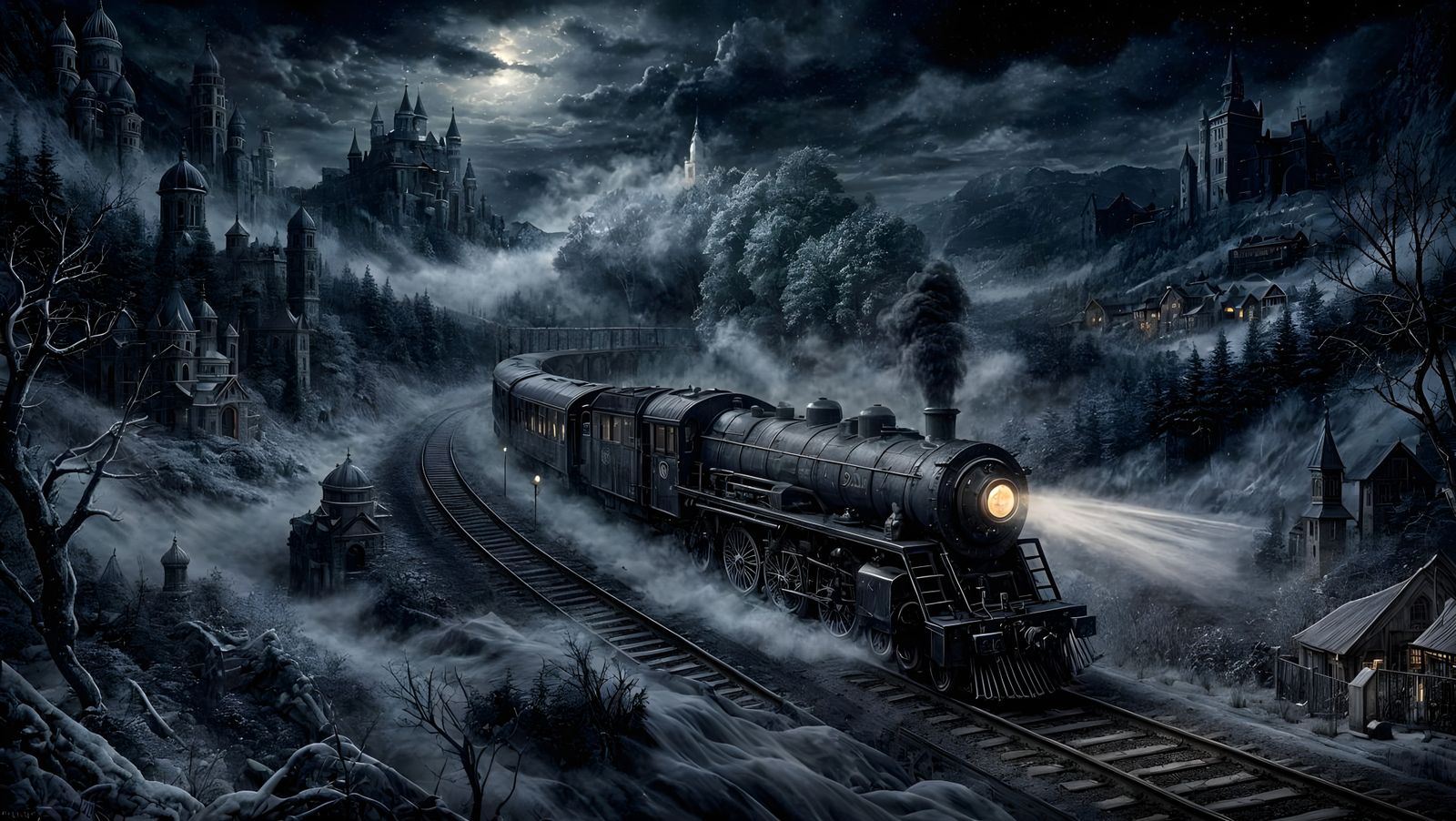 Midnight Train Journey: Ultrarealistic & Detailed