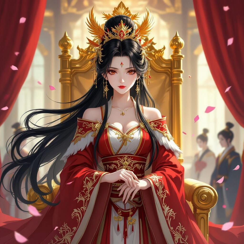 Anime Empress with Phoenix Crown and Red Robes