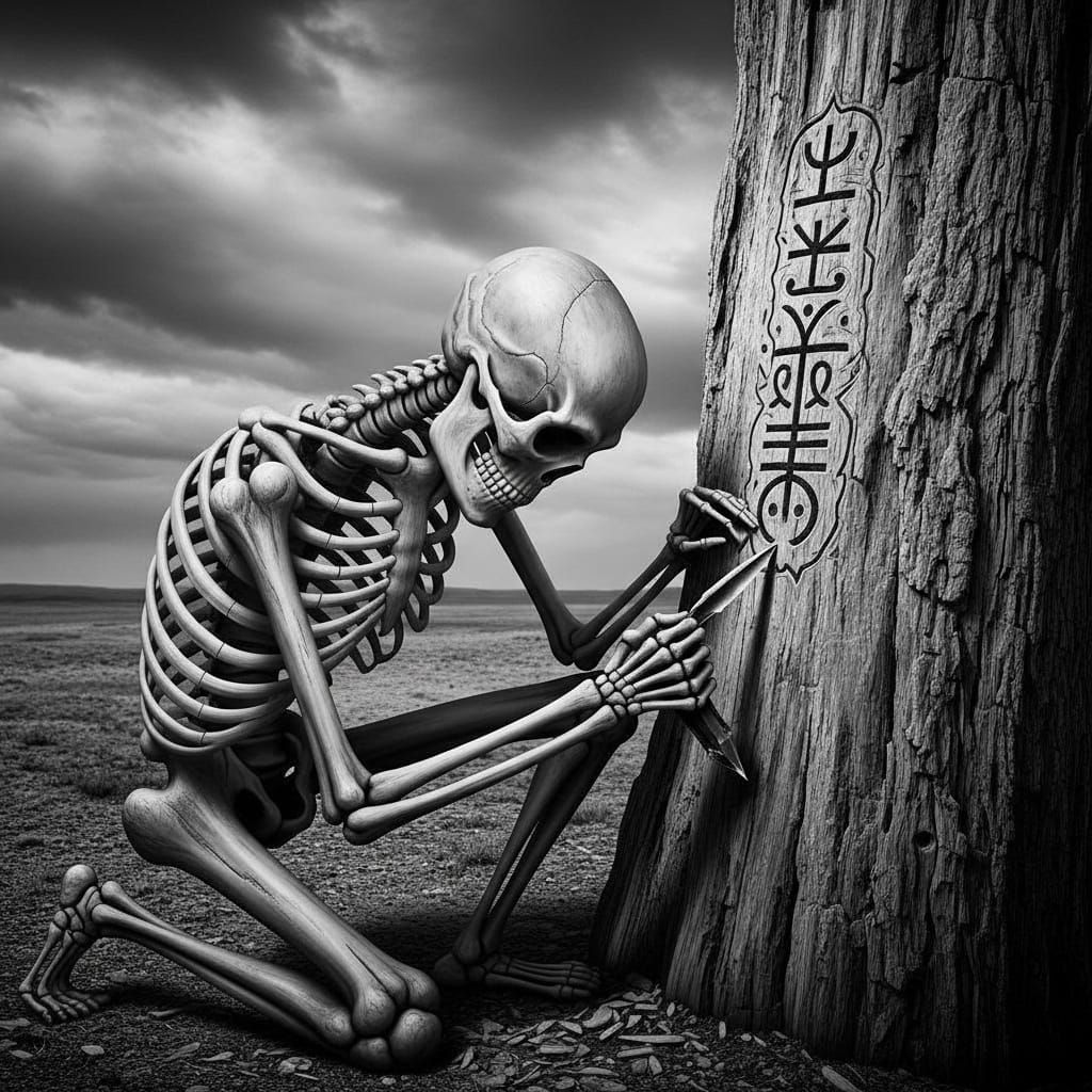 Dadaist Photo of Anthropomorphic Soundbone Carving Ancient S...