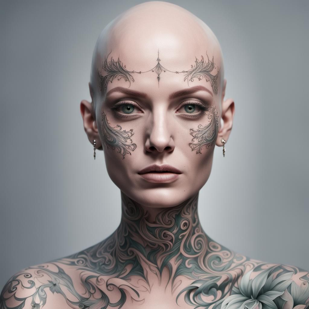 Ethereal Woman Portrait with Interwoven Tattoos in 8k