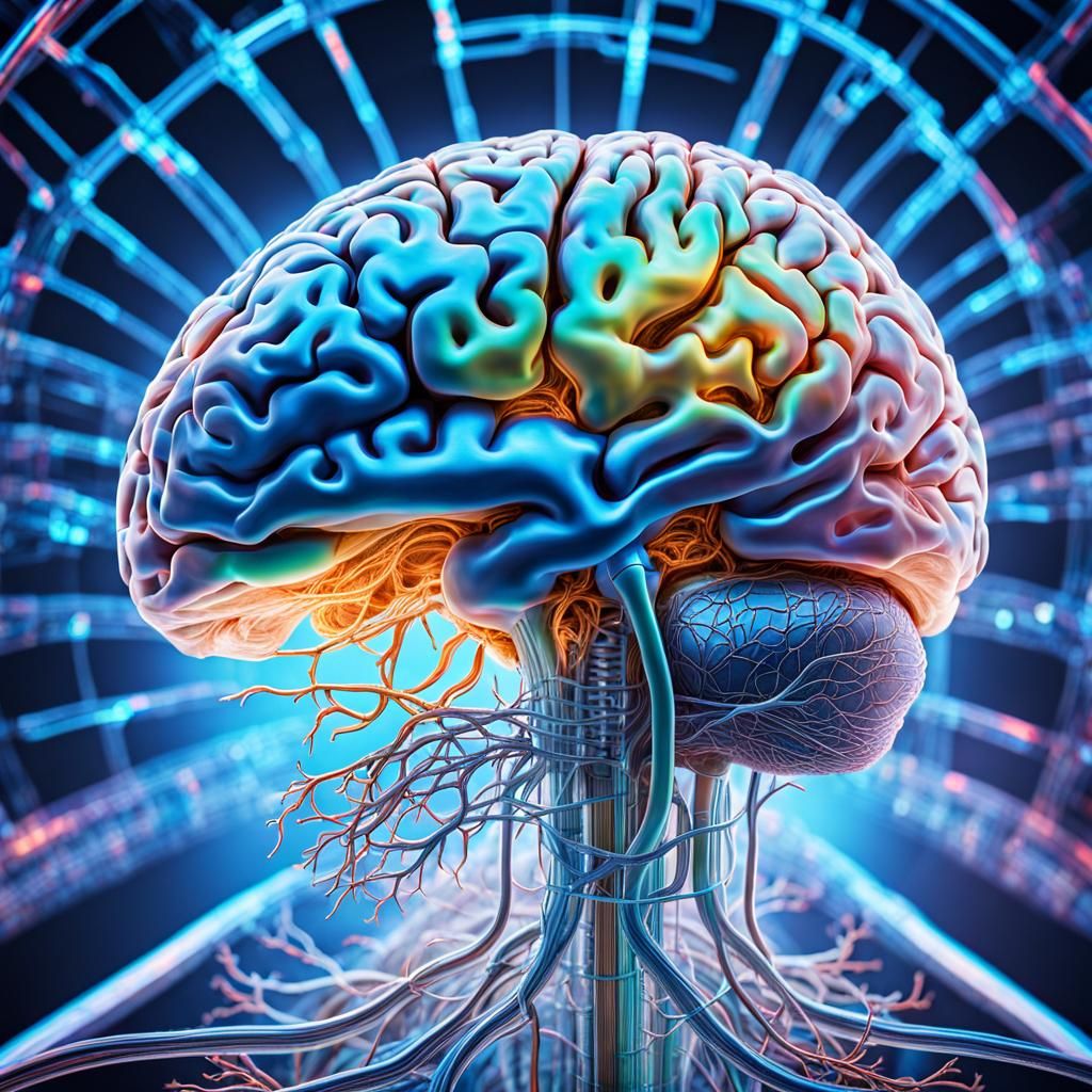 Detailed Central Nervous System in Transparent Brain