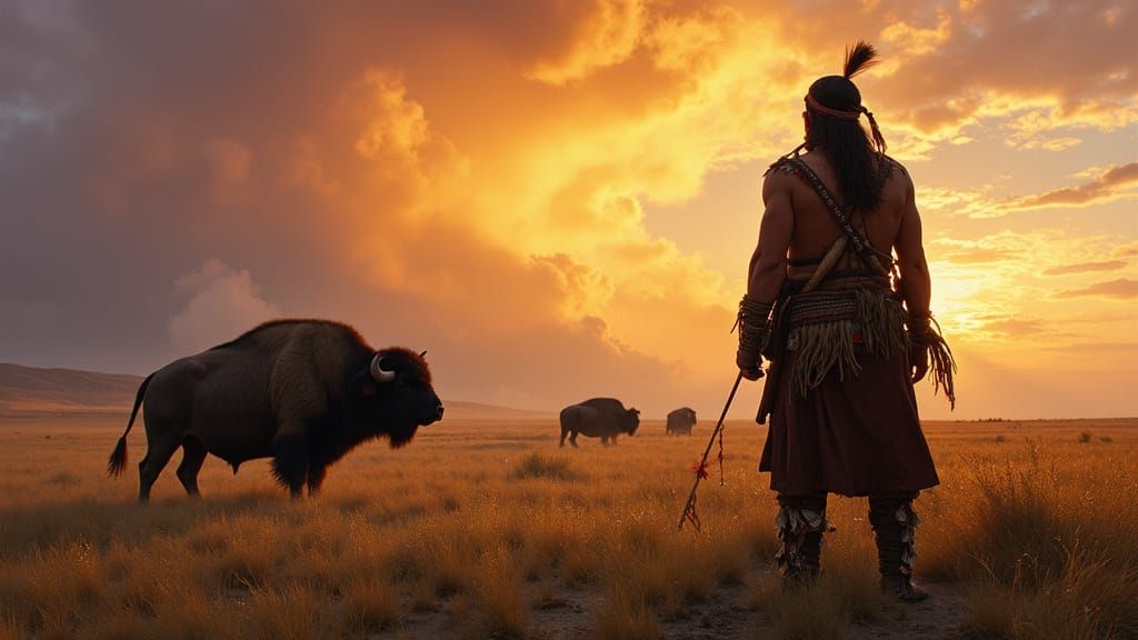 Proud Niitsitapi Warrior in Majestic Landscape