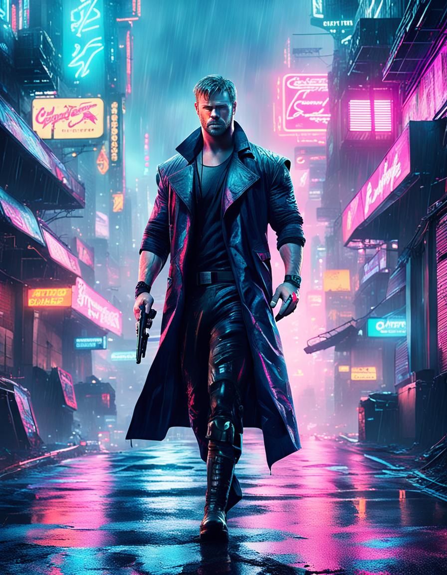 Cyberpunk Warrior with Blade Arms in Neon City