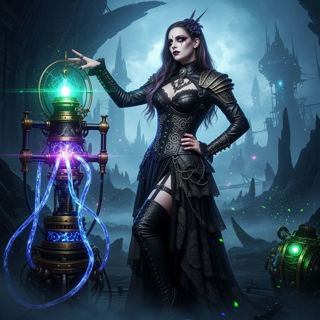 Goth Woman Poses with Mystical Machine