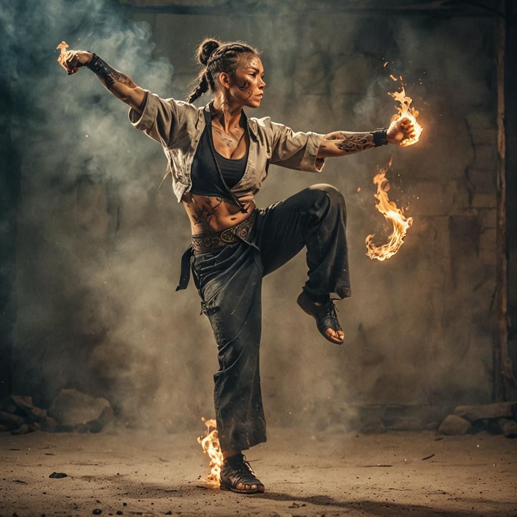Epic Martial Arts Woman with Magic Flame