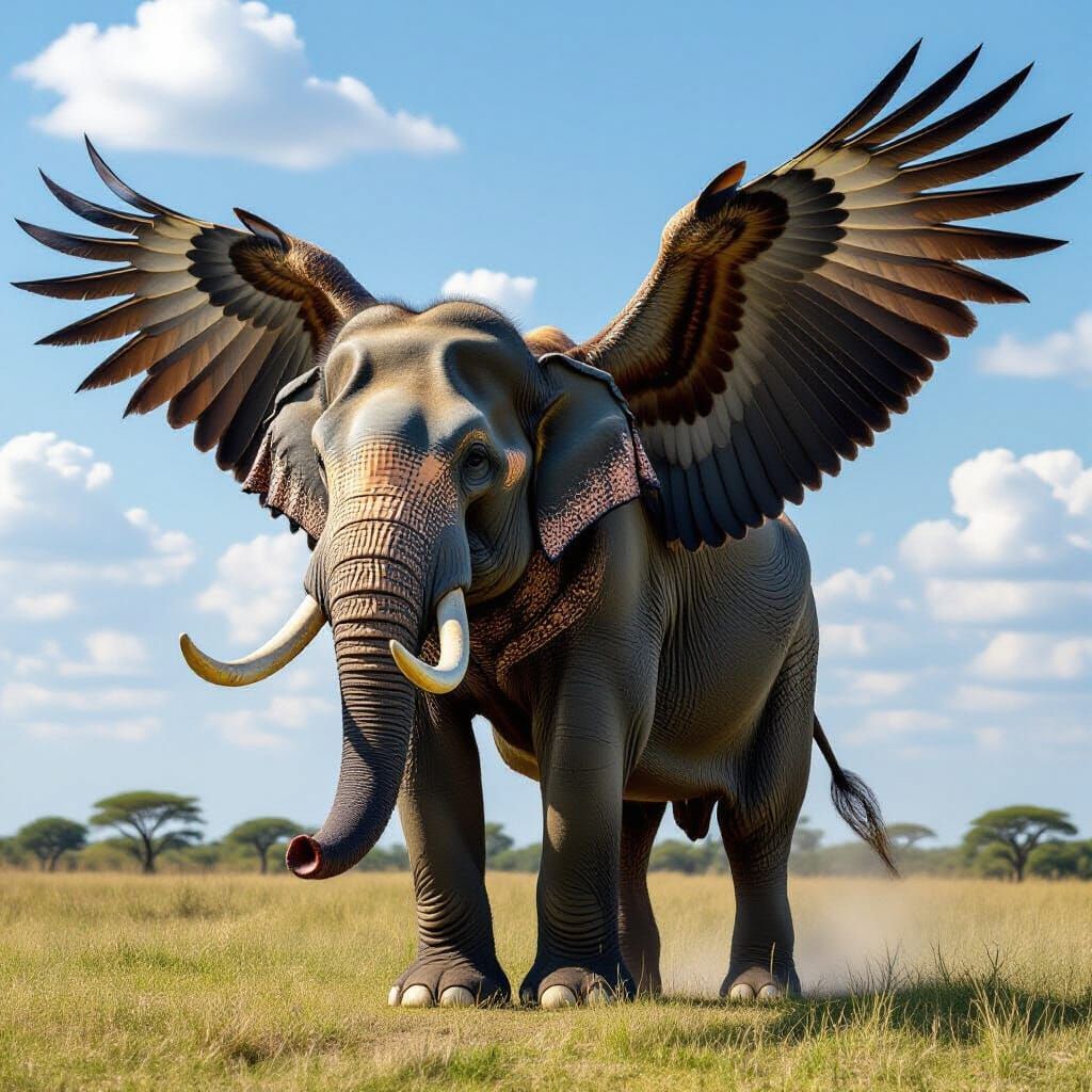 Majestic Elephant Eagle Hybrid Soaring in Sky