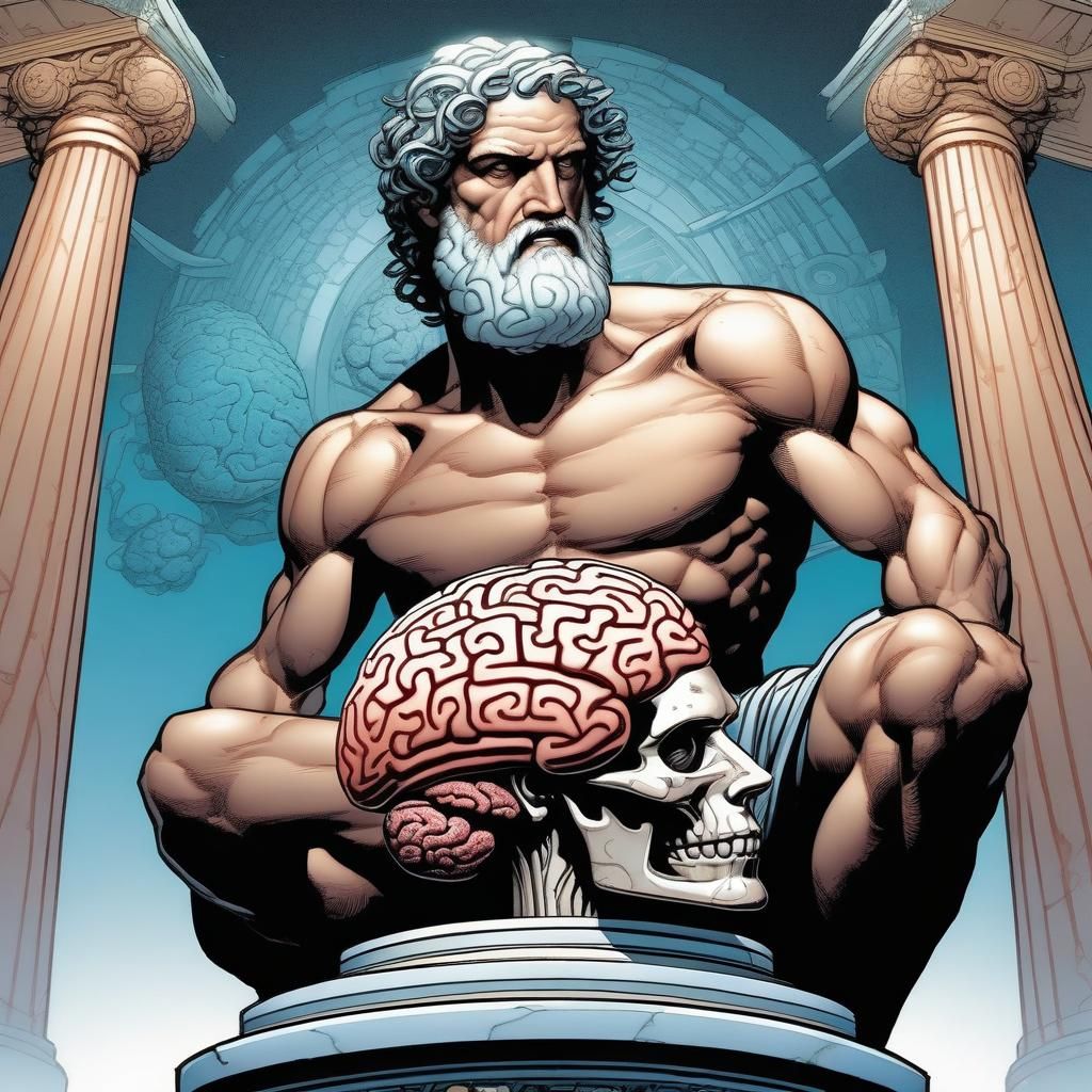 Ancient Greek Man Presents Brain Model in Comic Art