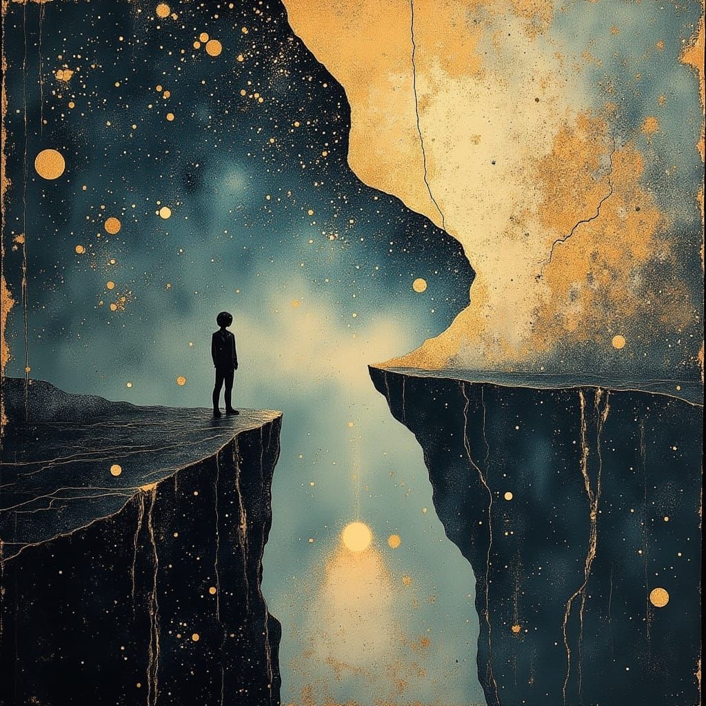 A Dreamer Stares into the Abyss in Cosmic Holographic Art