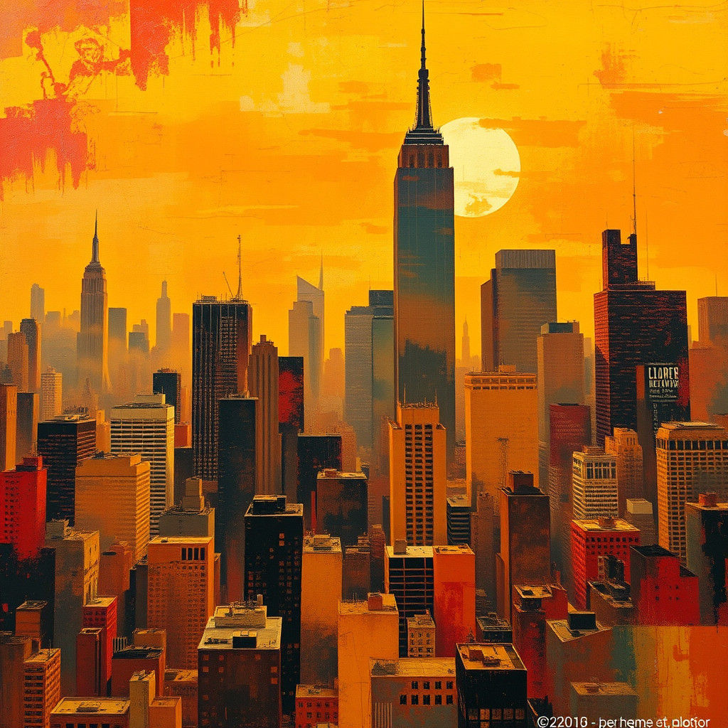 New York City Skyline at Golden Sunset