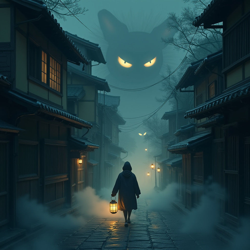 Mystical Japan Yokai City at Night in Ukiyo-e Style