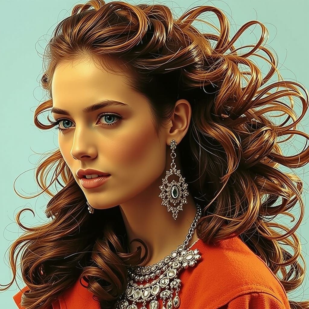 Expressionist Hairstyle with Intricate Curls and Swirls