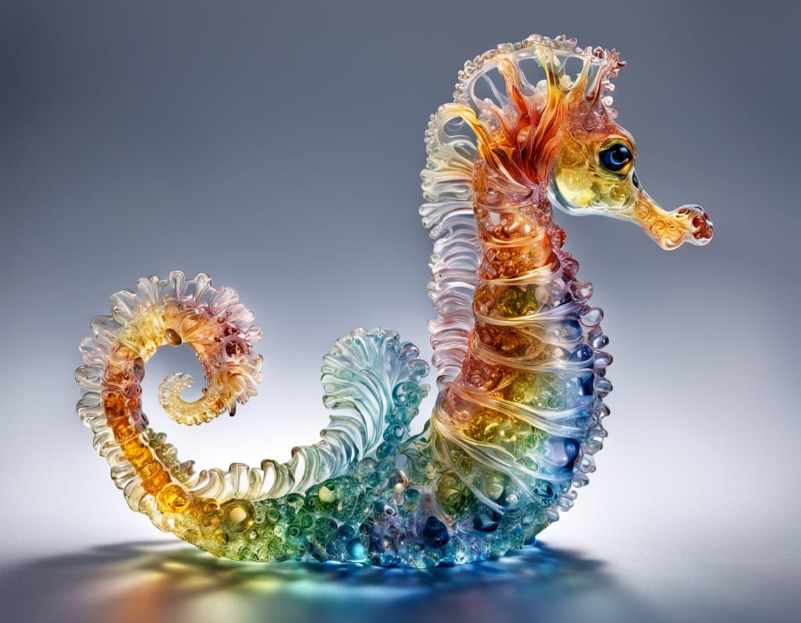 Transparent Swarovski Blown Glass Seahorse Figurine