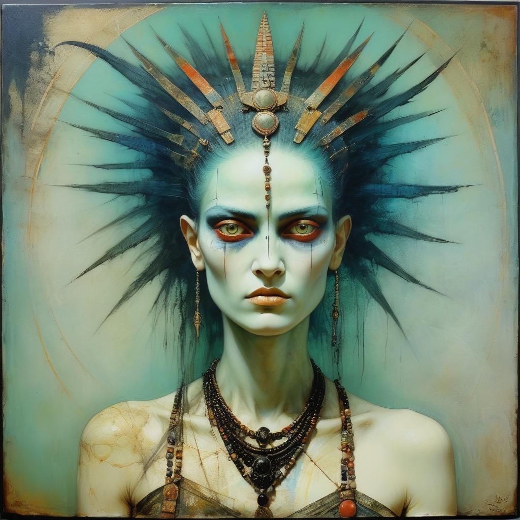 Encaustic Punk Portrait of Malevolence