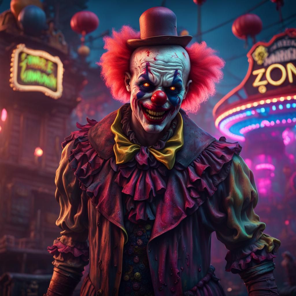 Zombie Clown in Neon Theme Park