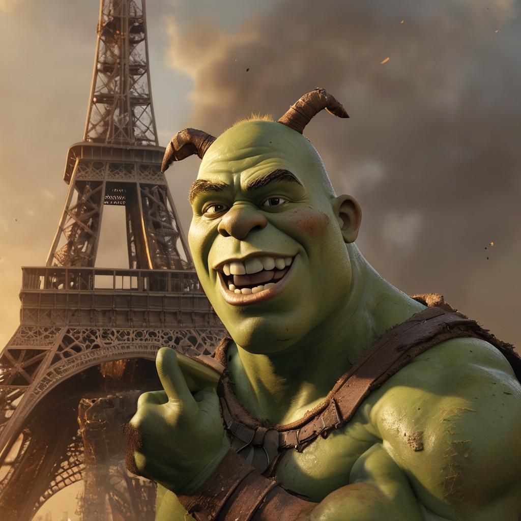 Shrek Destroys Eiffel Tower in Gritty Realism