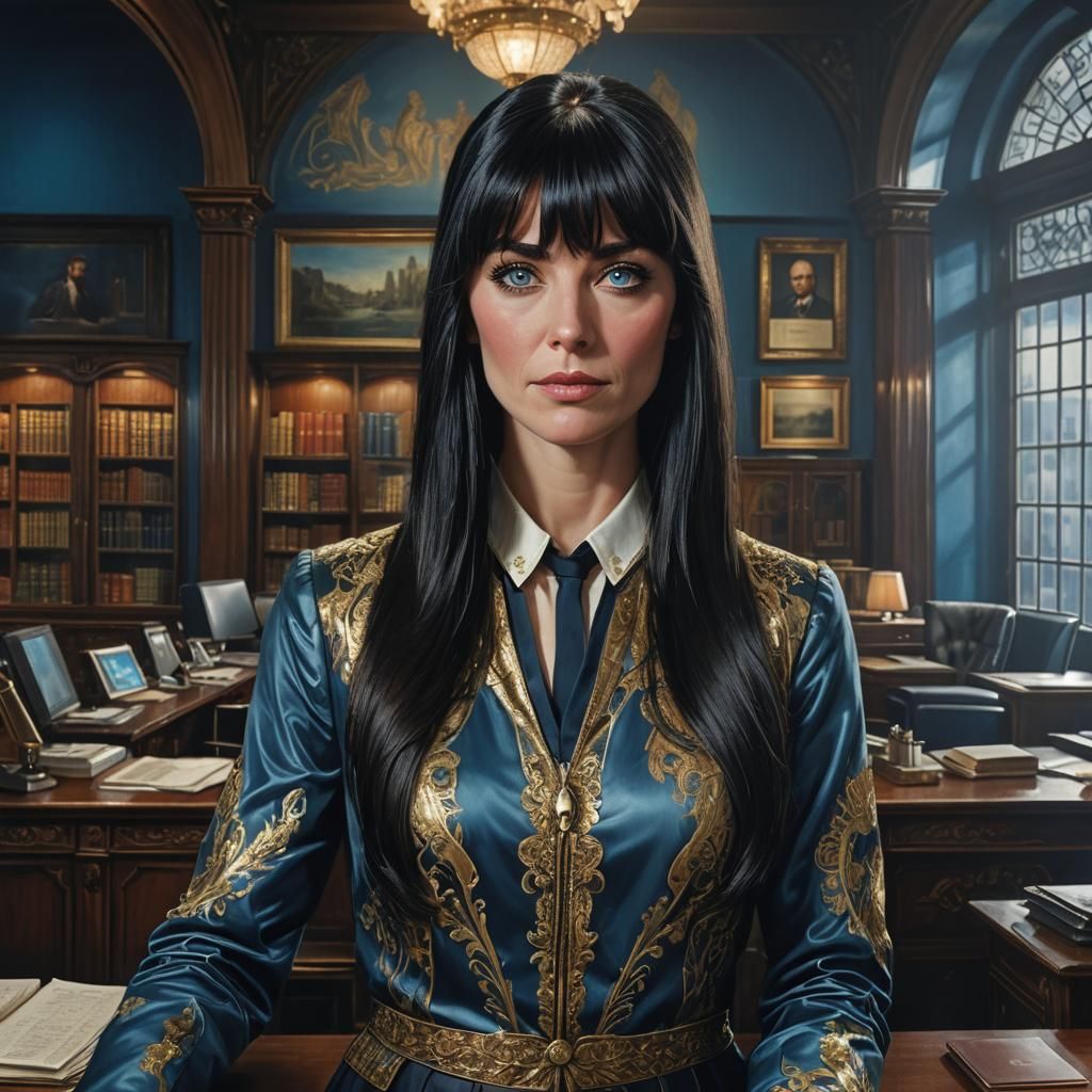 Hyperrealistic Portrait of Accountant in Ornate Office