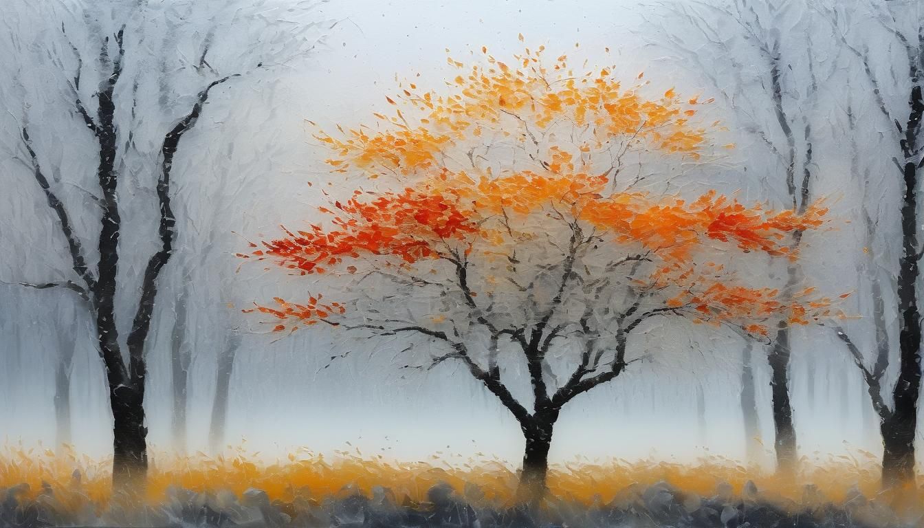 Impressionist Horse and Autumn Tree Behind Frosted Glass