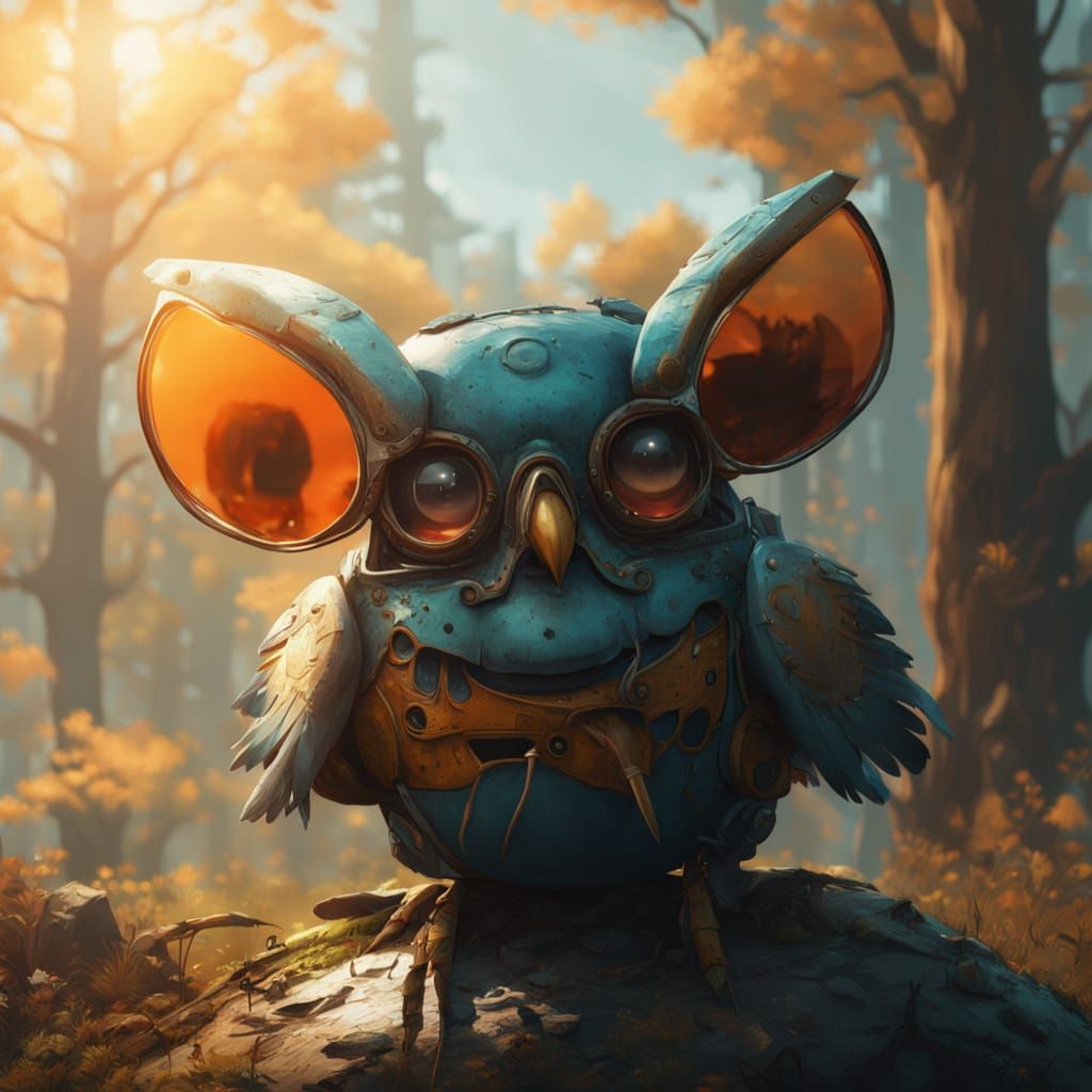 Whimsical Fantasy Bird Perched on Ornate Branch