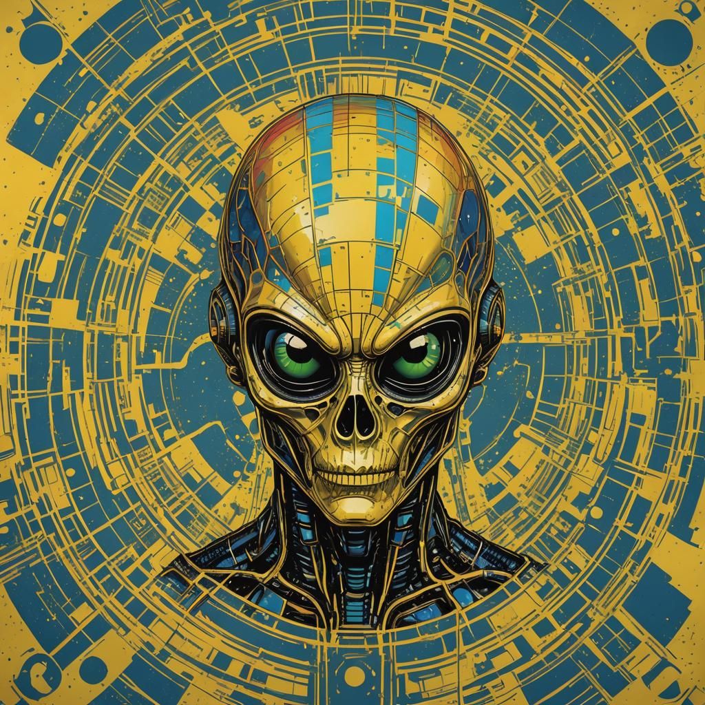 Geometric Alien in Pop Art Screen Print