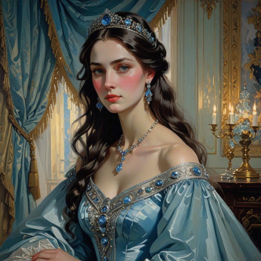 Elegant Russian Aristocrat in Pastel Blue Ball Gown