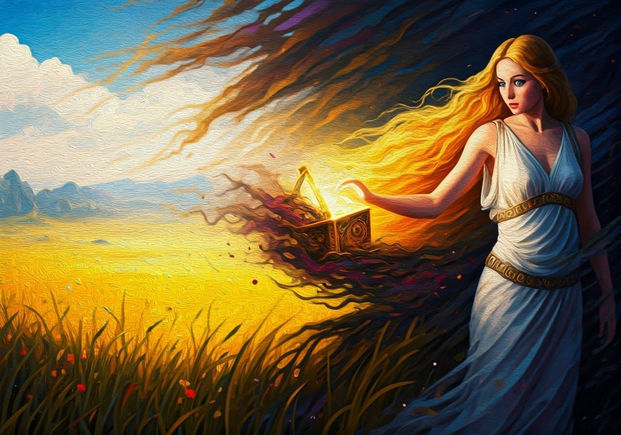 Pandora Opens the Box: Neo-Impressionist Oil Painting