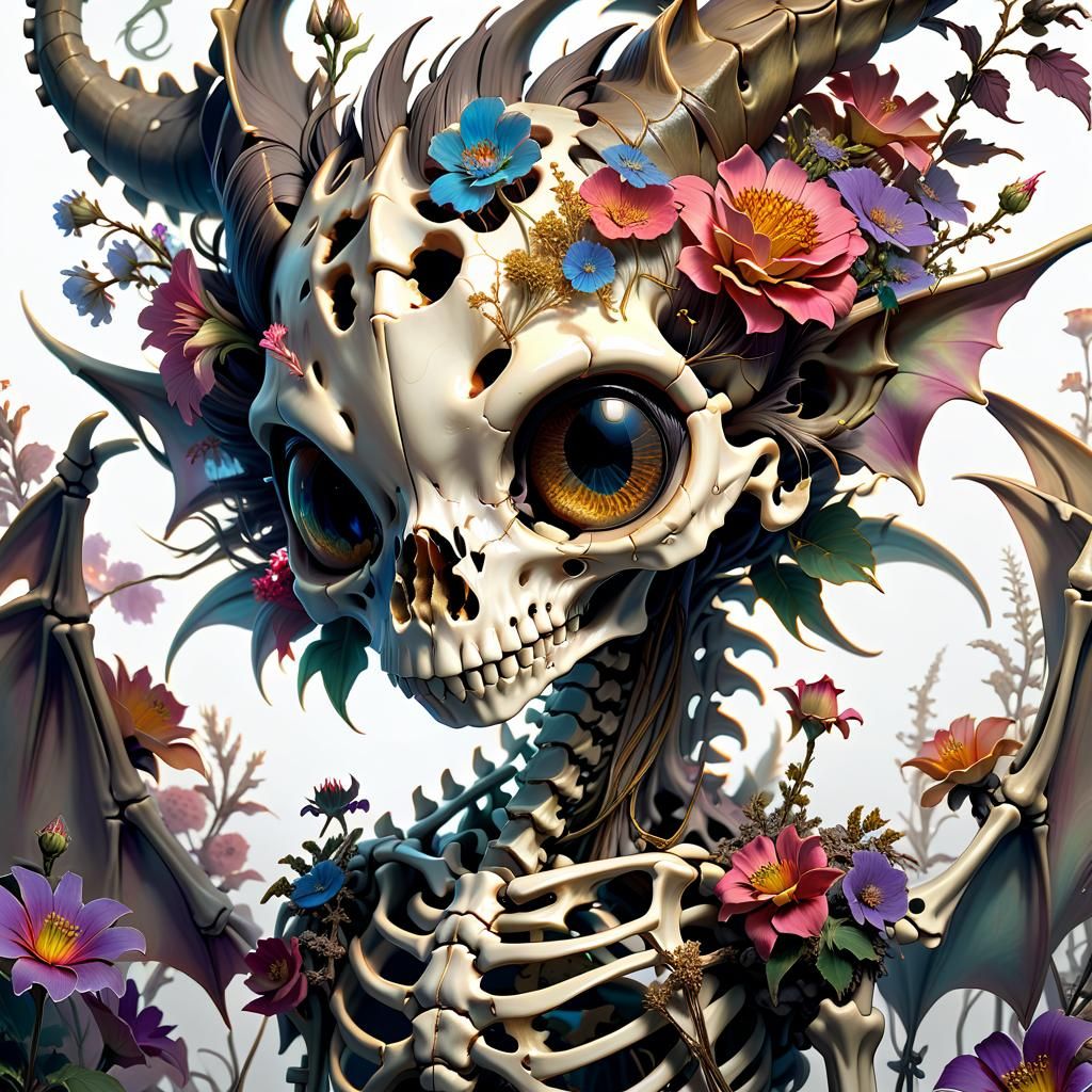 Mythical Flower Dragon Skeleton in Anime Style