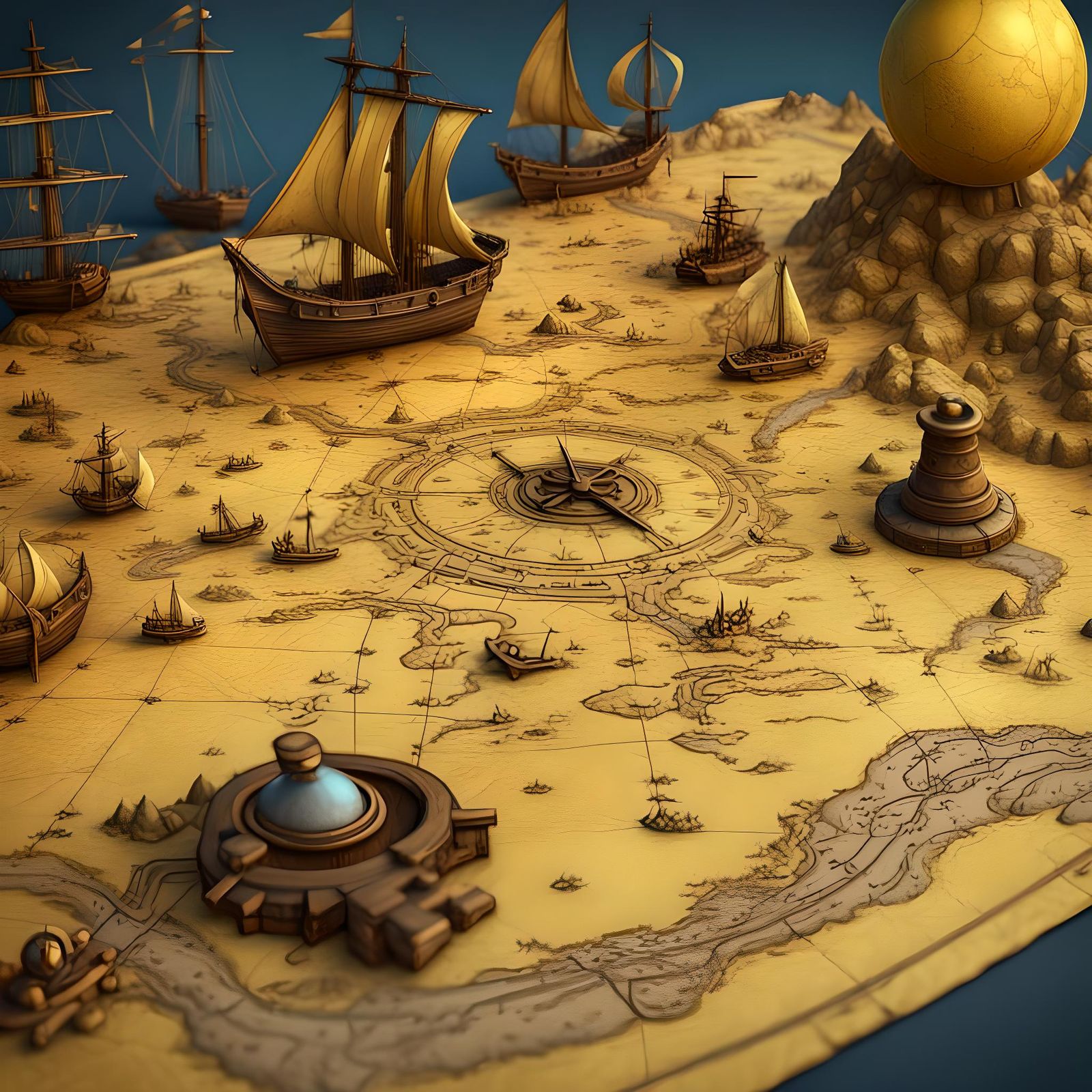3D Treasure Map on Parchment: Fantasy Art