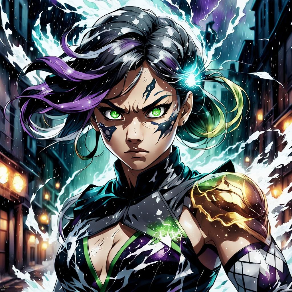 Anime Street Fighter with Elemental Magic in Ink Wash Style