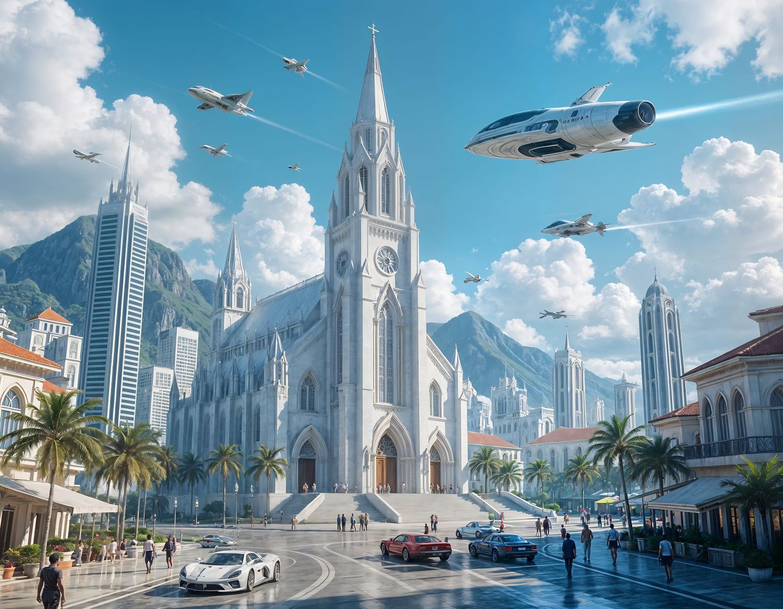 Futuristic Caribbean Church in Digital Art Style