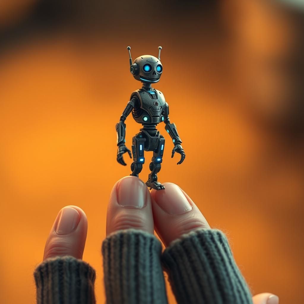 Robot on Fingers in Industrial Cyberpunk Style