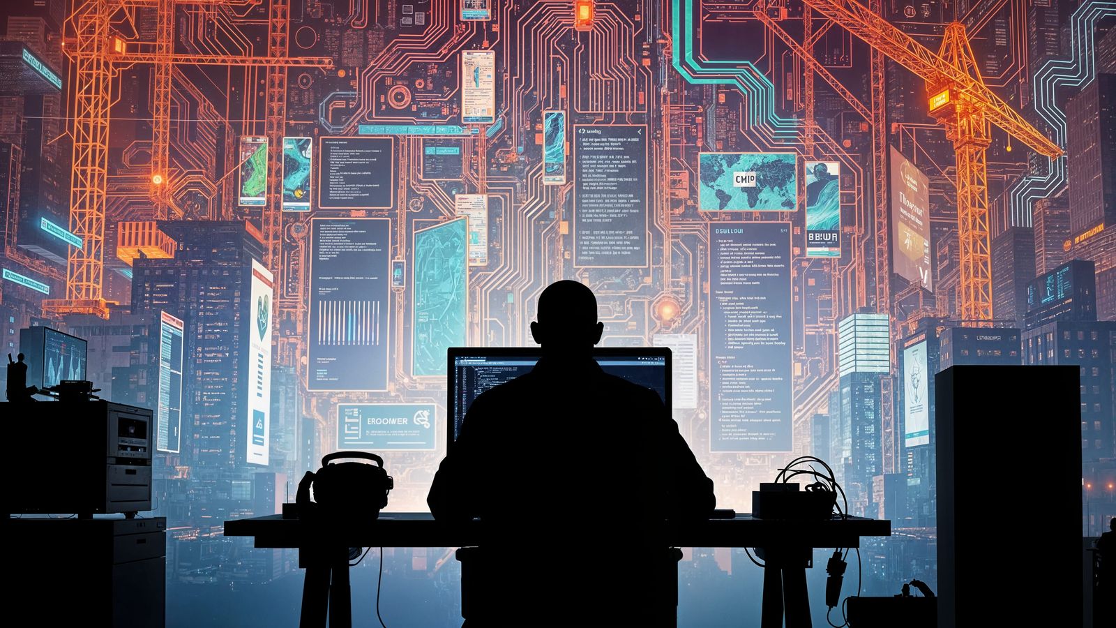 Web Developer in a Vibrant Futuristic Digital Landscape