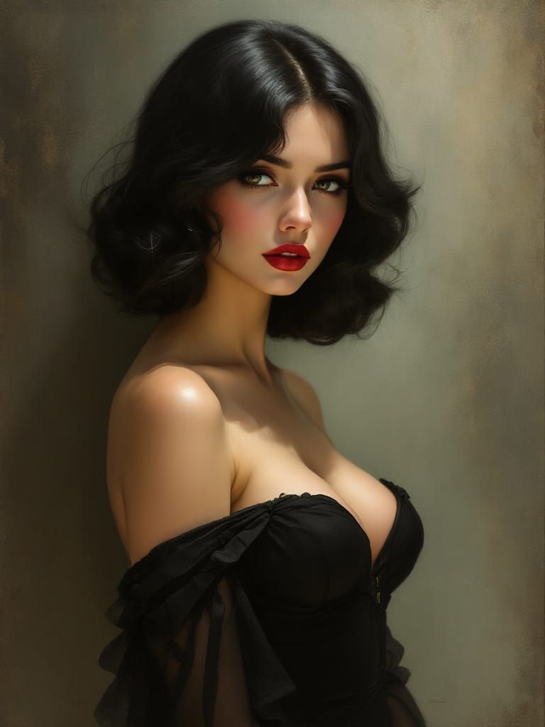 Pin Up Woman in Atmospheric Oil Painting Style