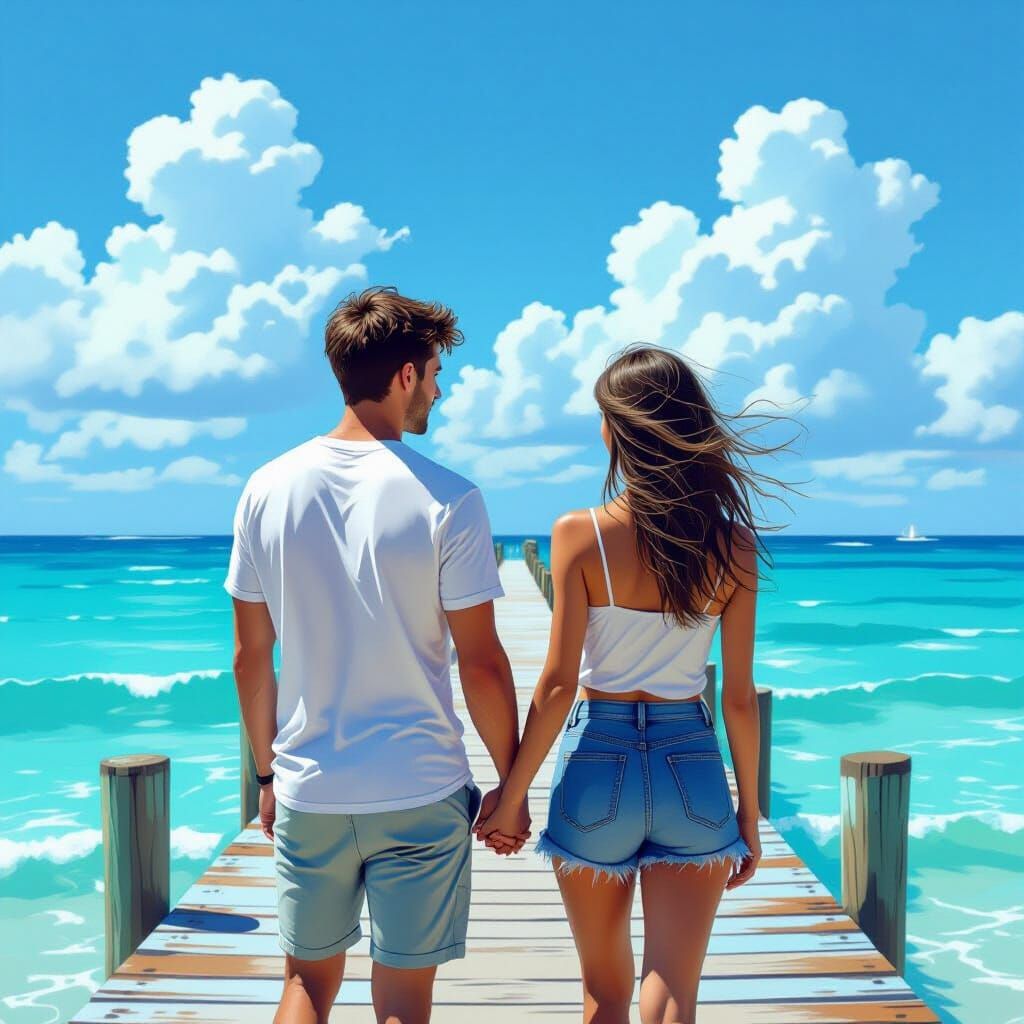 Summer Daydream: Couple Gazing at Turquoise Sea