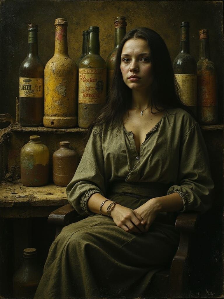 Disheveled Mona Lisa in Decaying Renaissance Setting