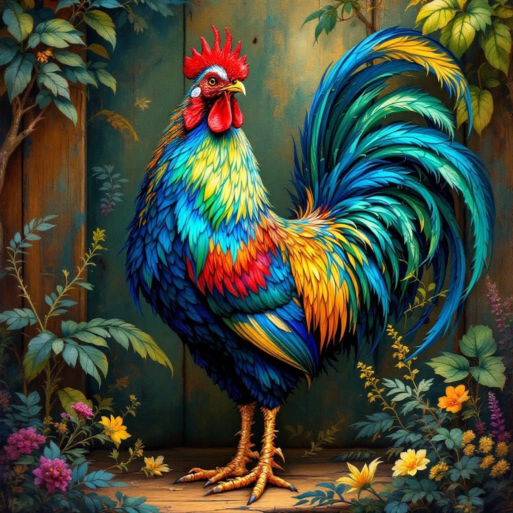 Vibrant Tropical Cockerel in Resplendent Plumage