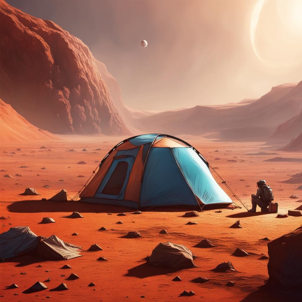 Hyperrealistic Camping Spot on Mars Concept Art