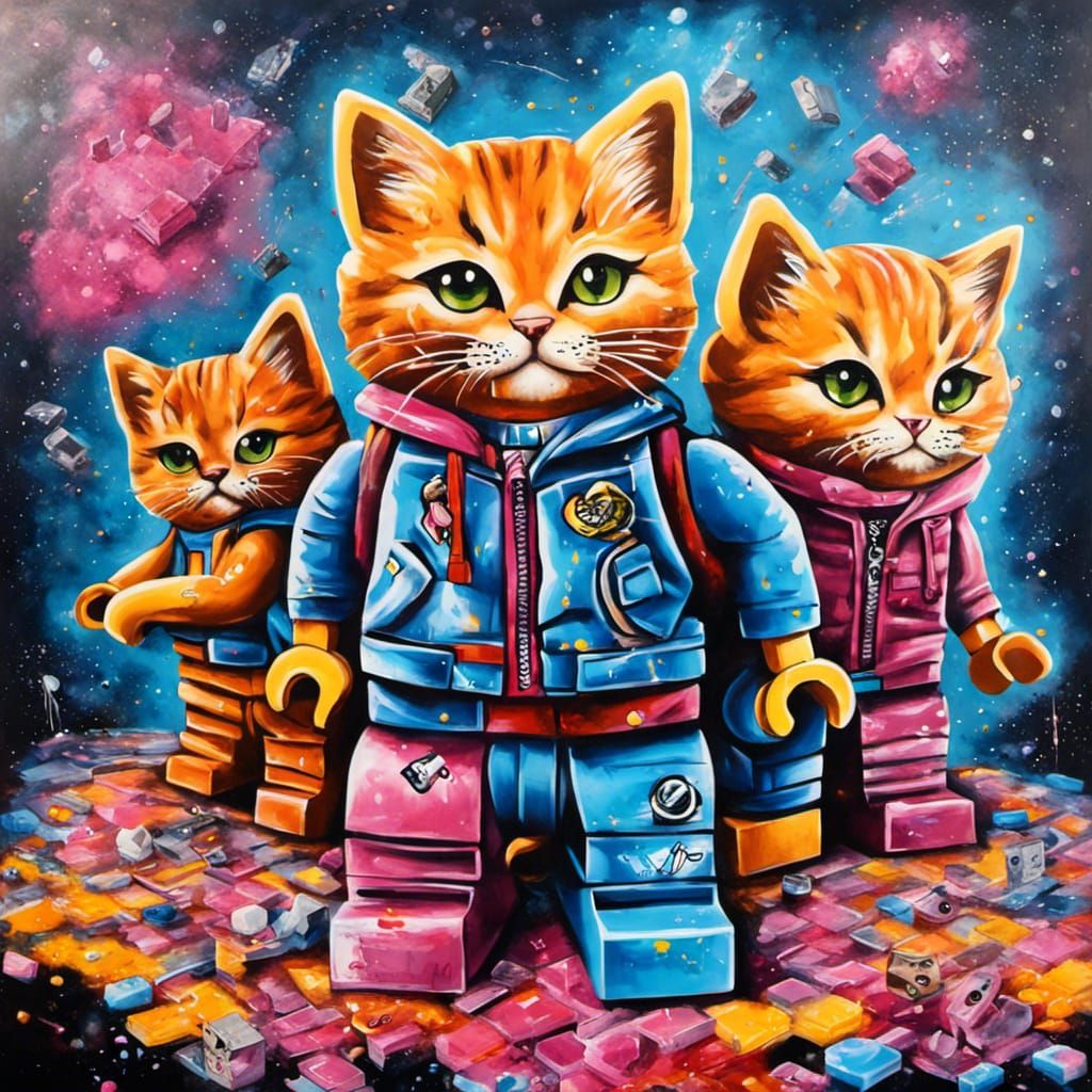 Kittens Play Hopscotch in Space Graffiti Art