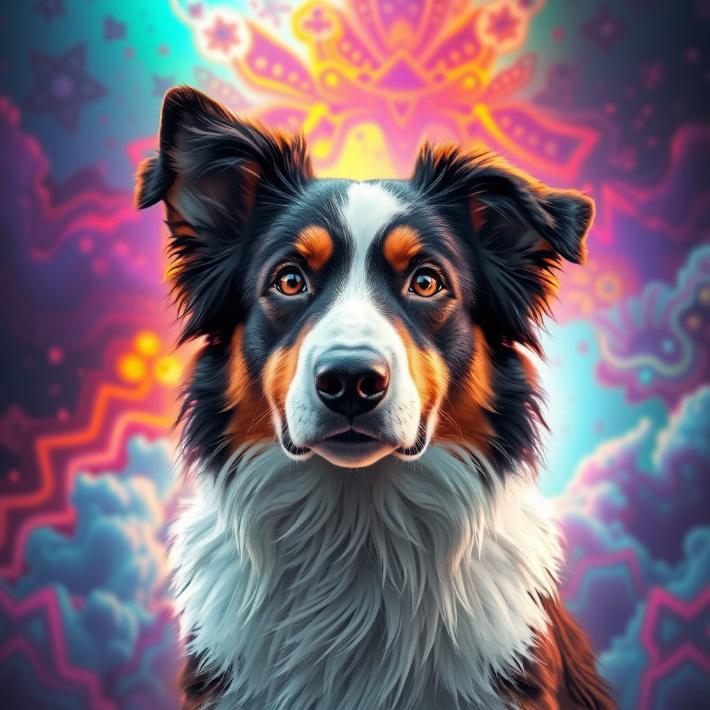 Australian Shepherd with Black Nose in Fantasy Art