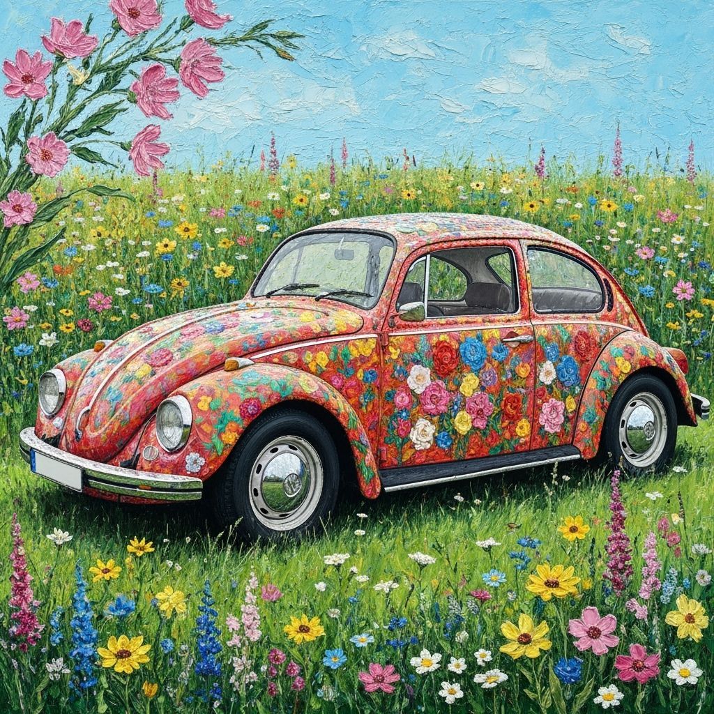 Floral VW Beetle as Impasto Painting