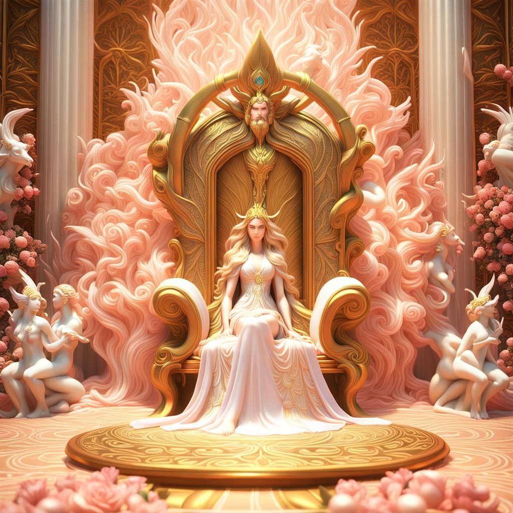 Aphrodite on Throne in Ultra-Detailed 3D Anime Art