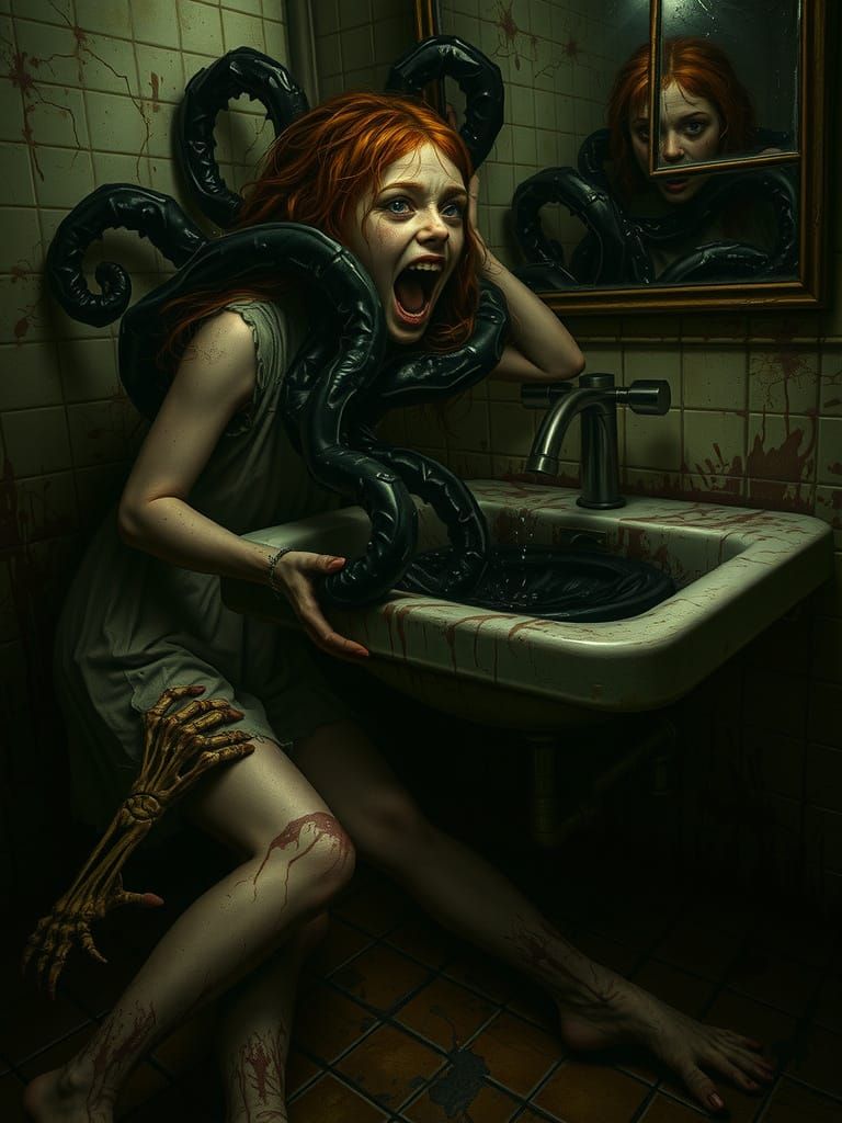 Nightmarish Horror: Girl and Tentacles in Ultra-Detailed Rea...